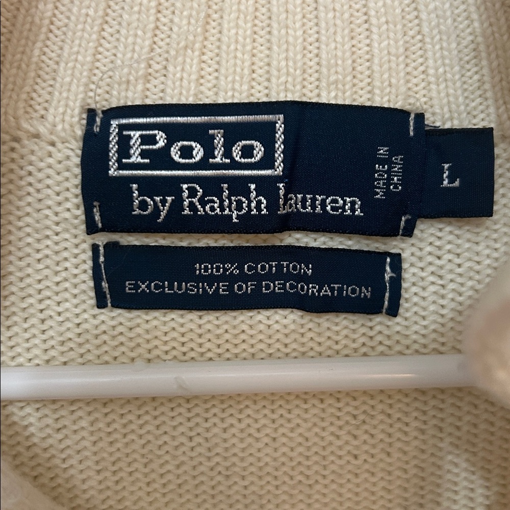 Polo Ralph Lauren Men's turtleneck Jumper Sweater size large ivory cotton Henley - Picture 2 of 7